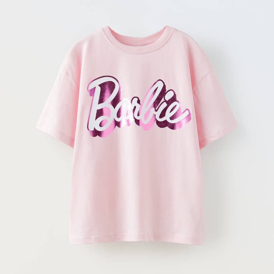 

Футболка для девочки Zara Barbie Mattel Foil, пастельно-розовый