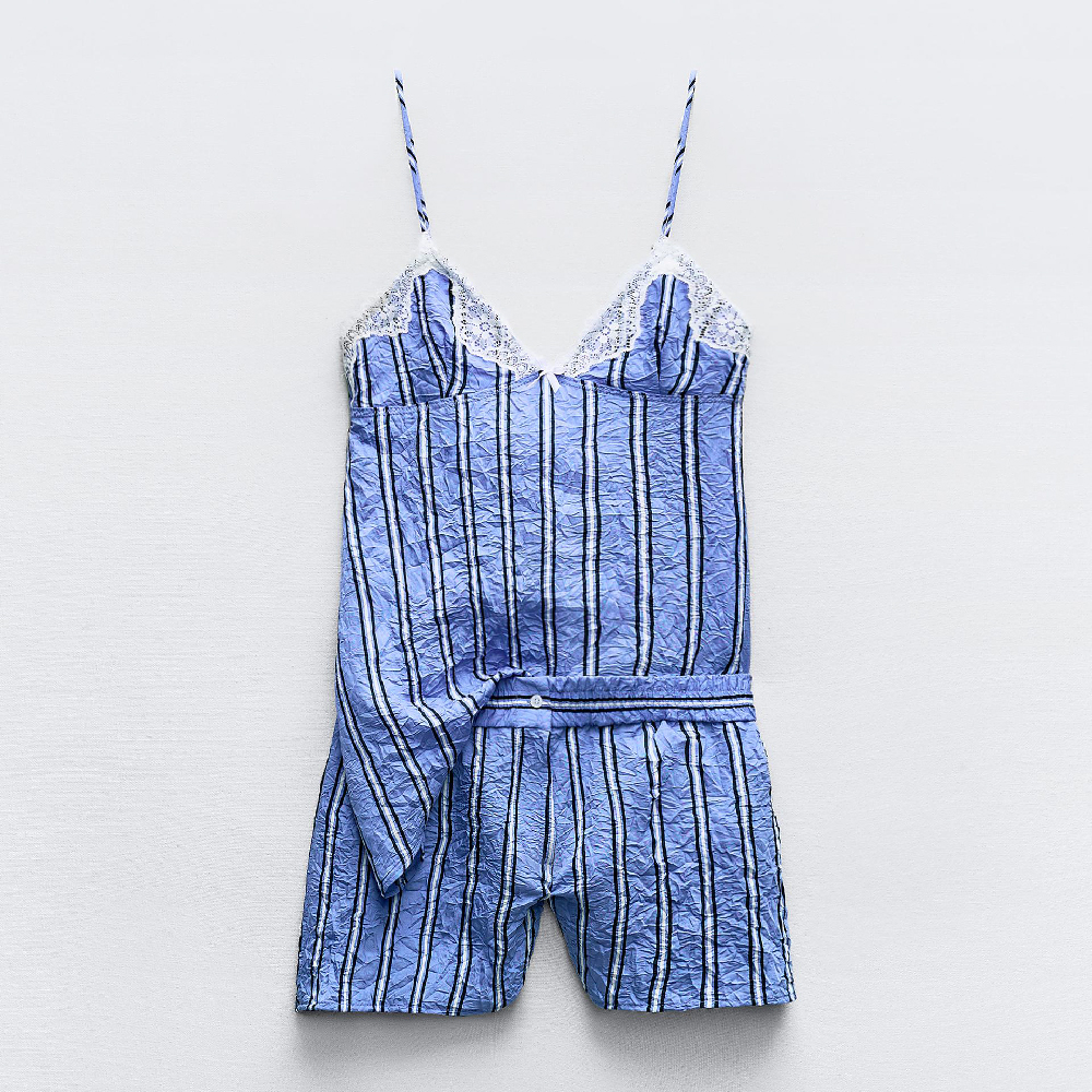 Комбинезон Zara Striped Creased-effect, синий топ zara creased effect knit серебристый