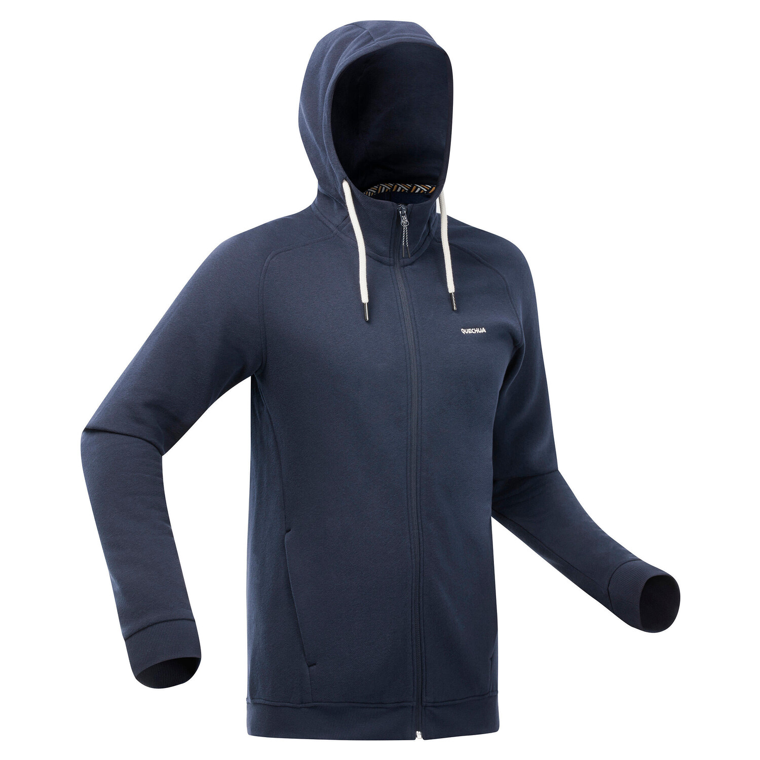 

Толстовка походная мужская Quechua NH150 с капюшоном и молнией, черный/синий