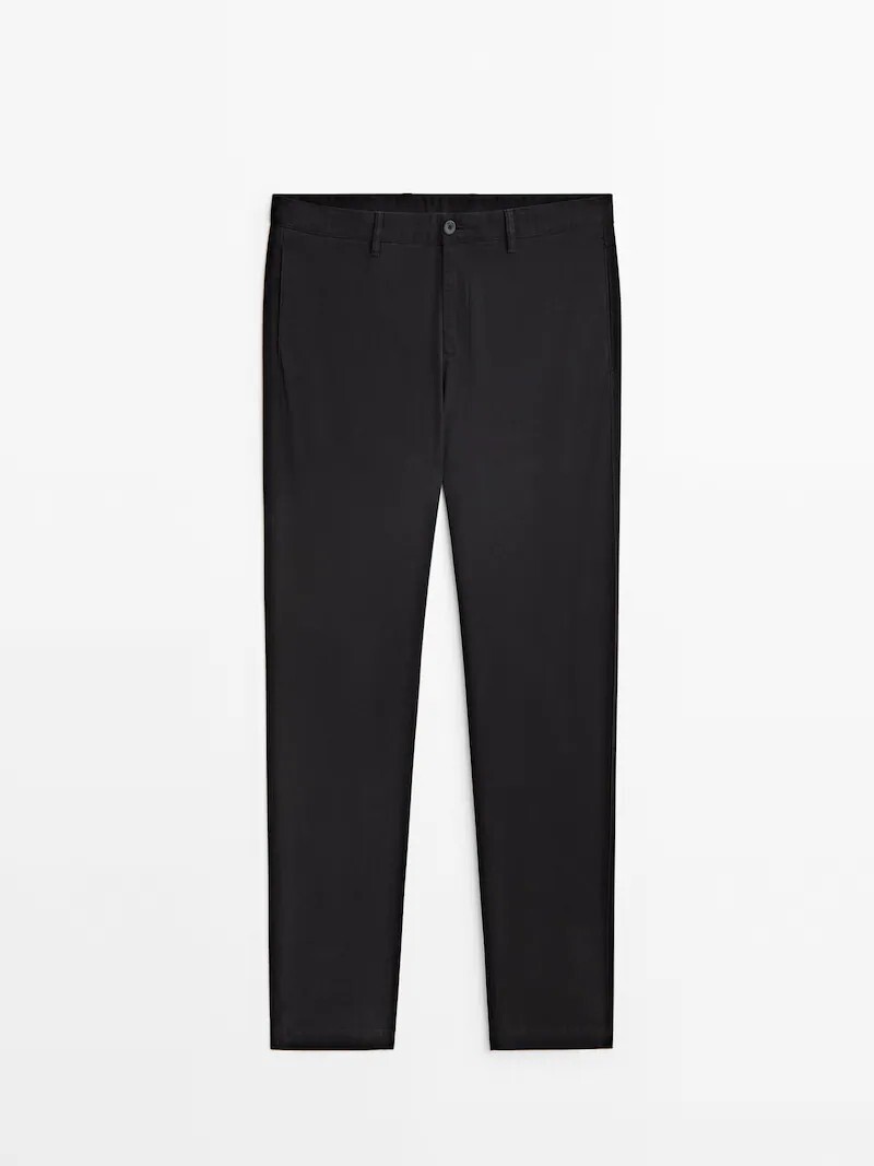 

Брюки чиносы из хлопка с начесом классического кроя Massimo Dutti, темно-синий