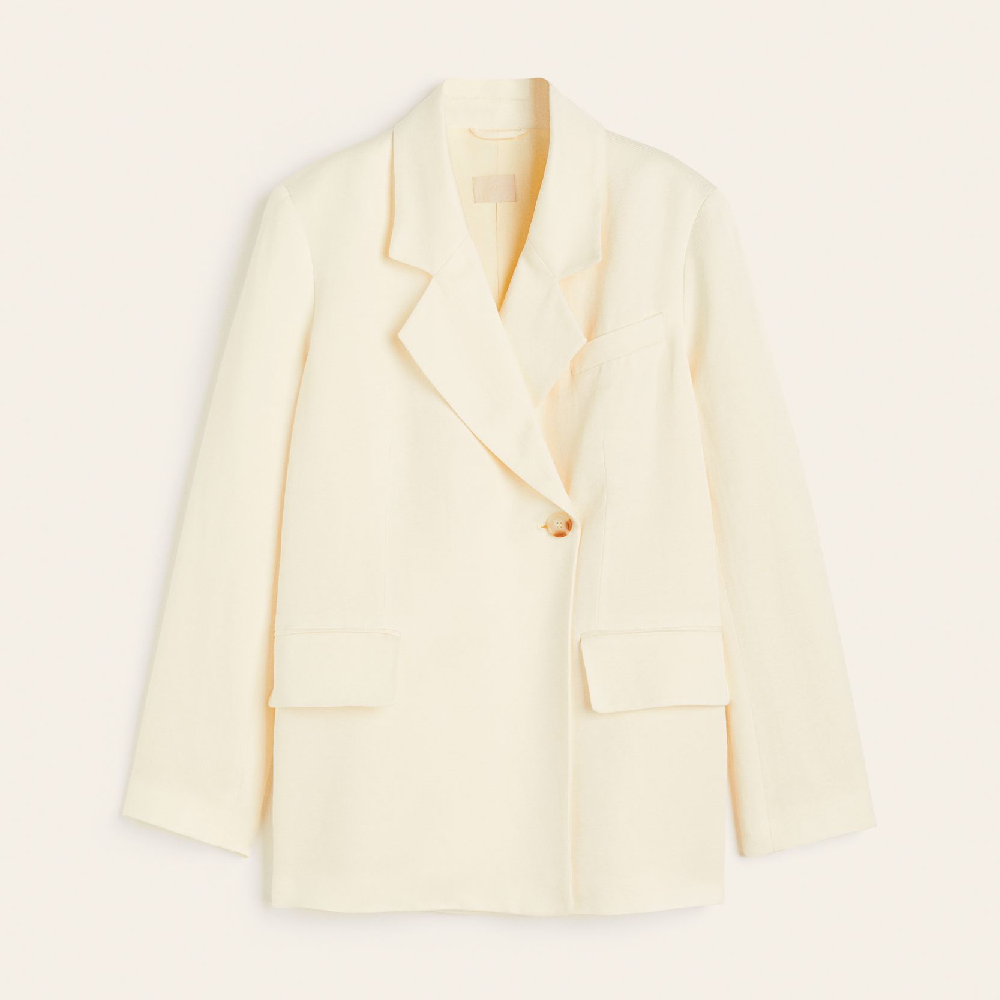 Пиджак H&M Double-breasted Linen-blend, белый