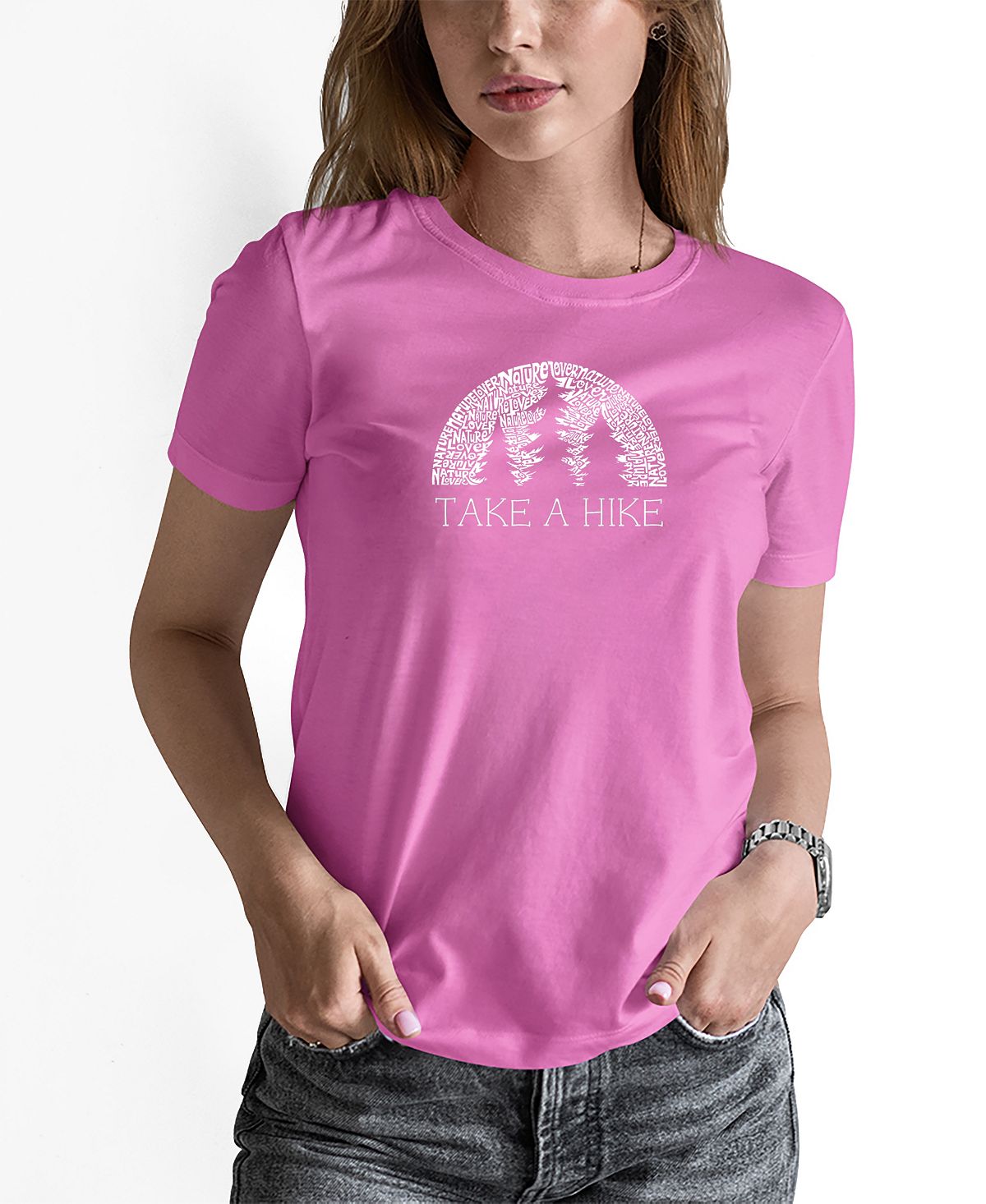 Женская футболка с надписью nature lover LA Pop Art, розовый иди в поход