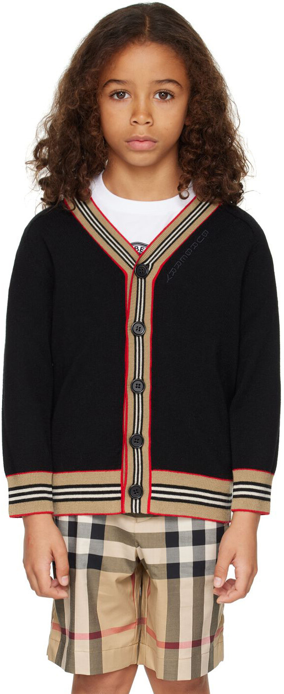 

Детский кардиган в черную полоску со значками Burberry