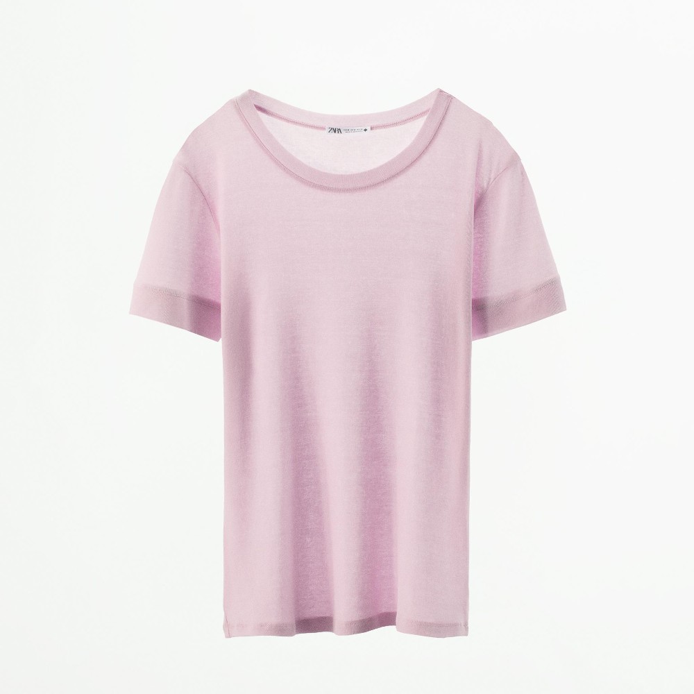 Футболка Zara Short Sleeve, светло-розовый топ zara short sleeve sequinned knit светло бежевый