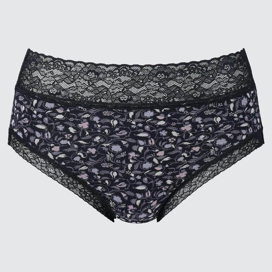 

Трусы с цветочным узором и кружевом Uniqlo High Waist Triangle, черный/мультиколор