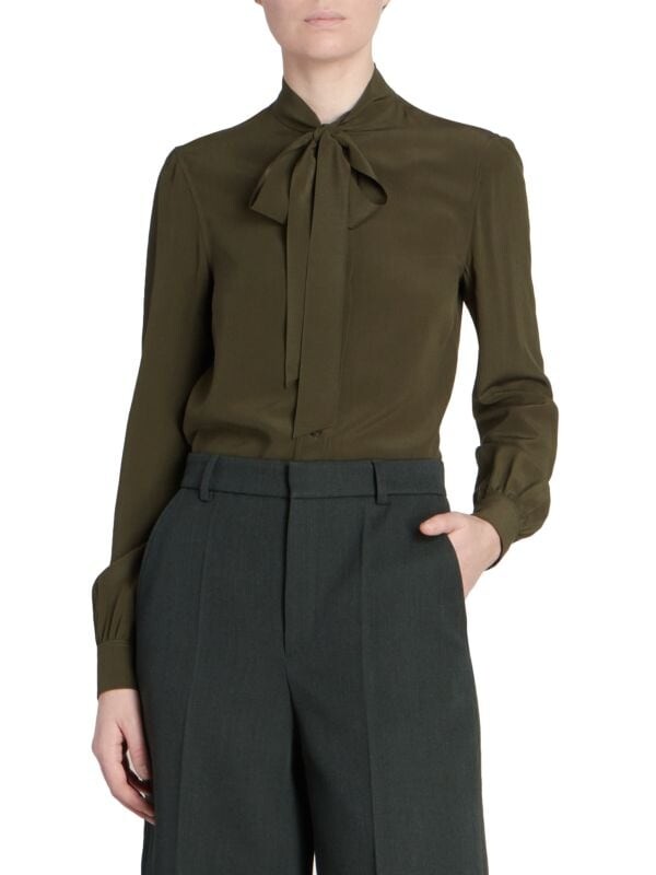 

Блузка Шелковая Saint Laurent с бантом на шее, khaki