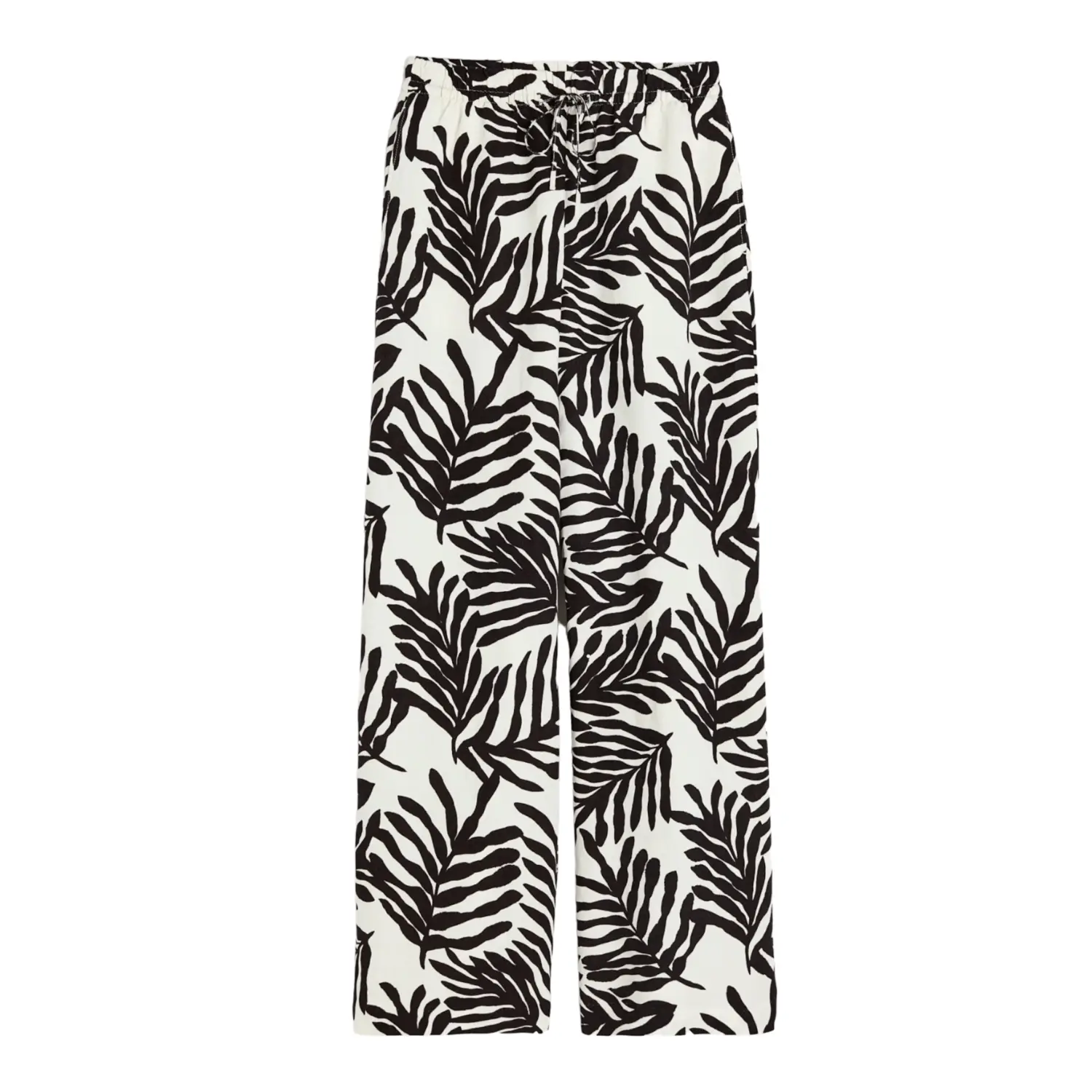 

Брюки H&M Linen-blend Pull-on, черный/белый