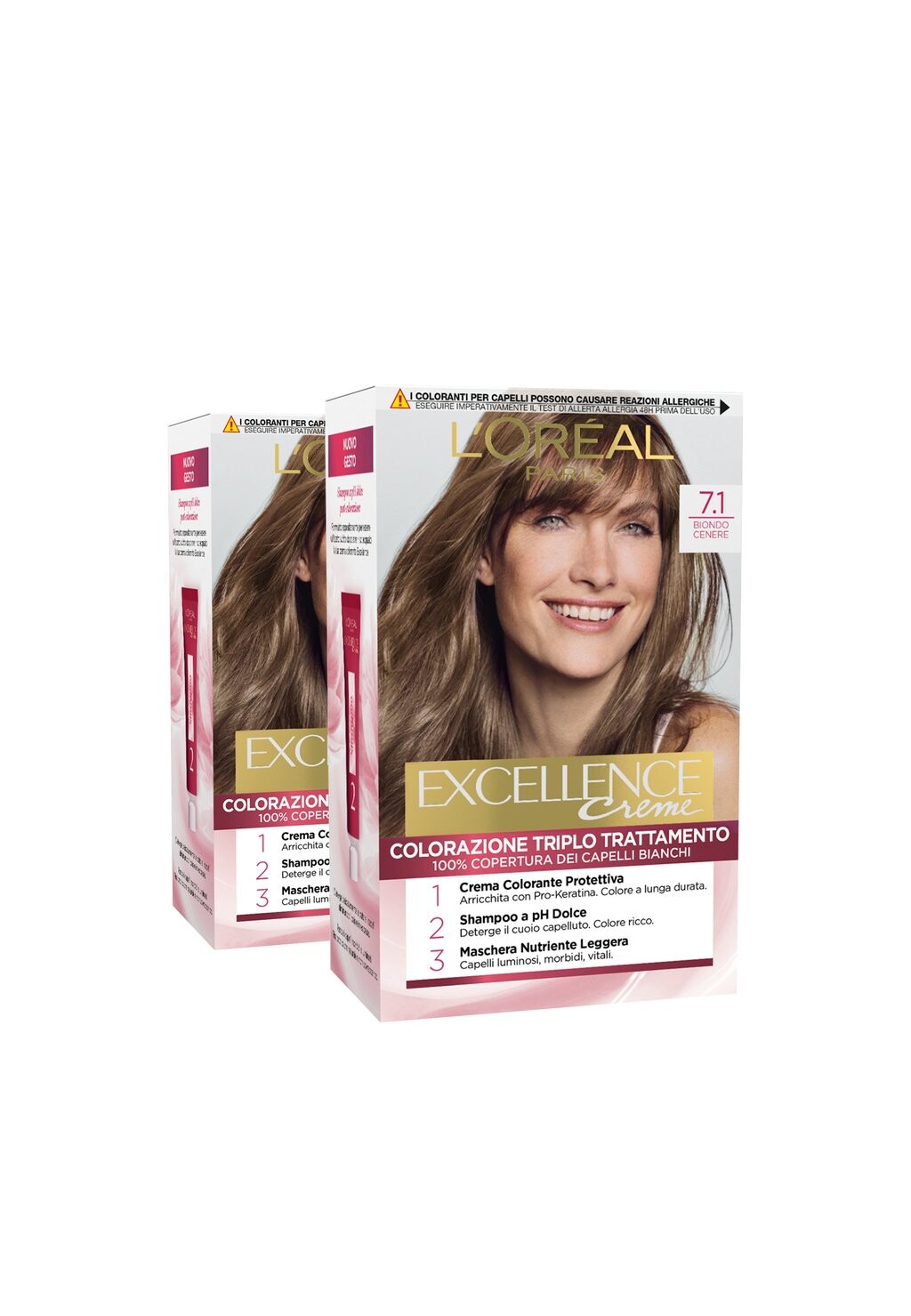 

Краска для волос L'ORÉAL PARIS TINTA CAPELLI EXCELLENCE COPRE I CAPELLI BIANCHI COLORE RICCO LUMINOSO E A LUNGA DURATA, 2 PACK L'Oréal Paris, желтый