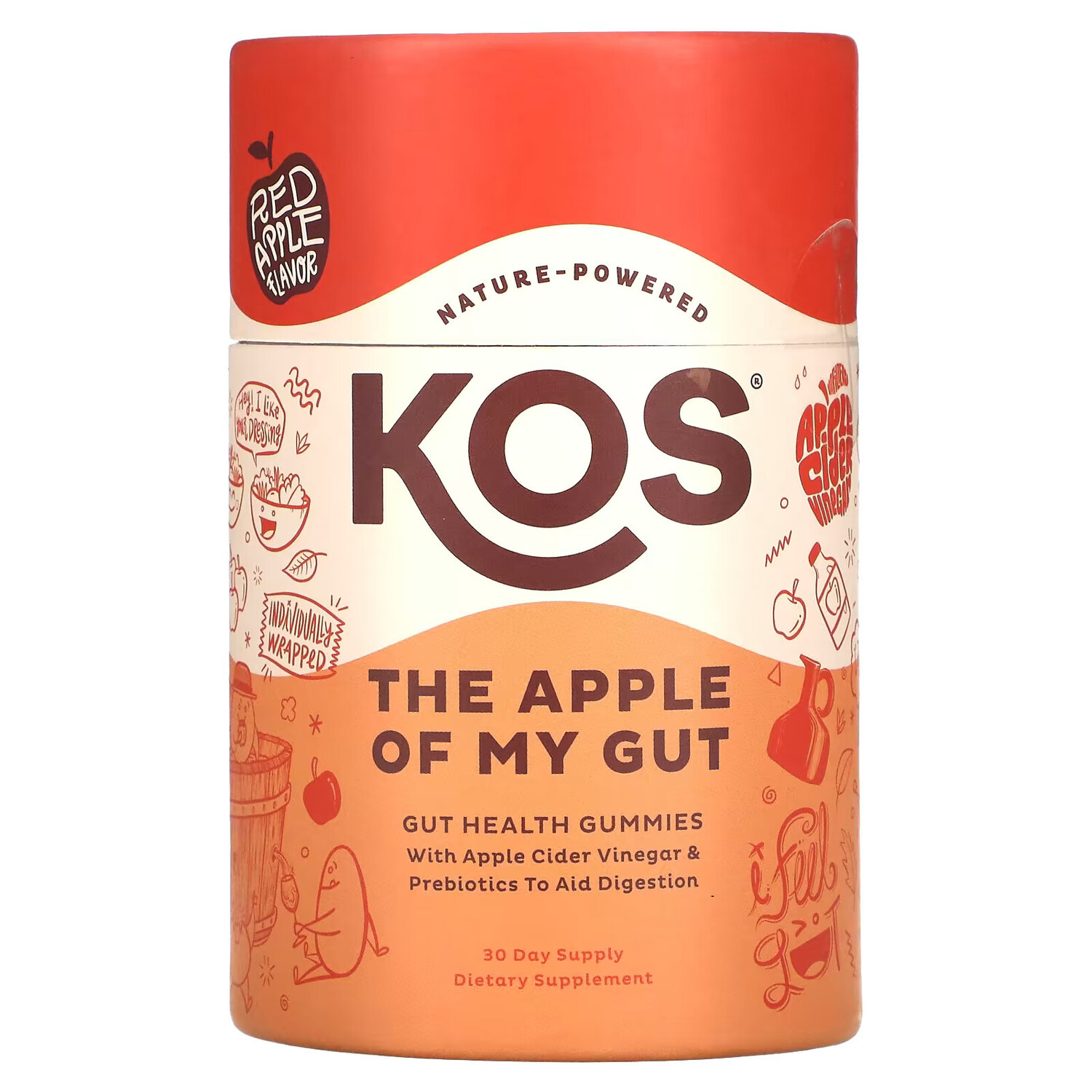 

KOS, The Apple Of My Gut, Gut Health Gummies, Red Apple, 30 Gummies
