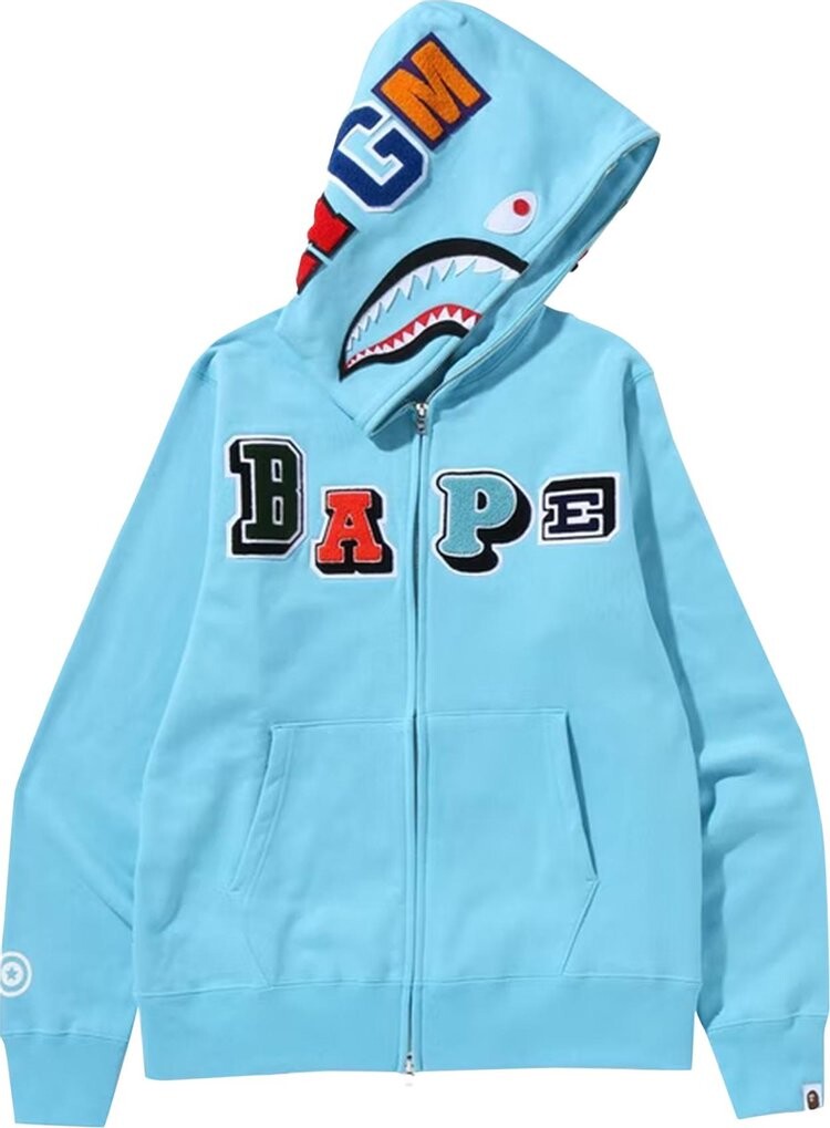 Худи BAPE Multi Fonts Shark Full Zip Hoodie 'Sax', синий