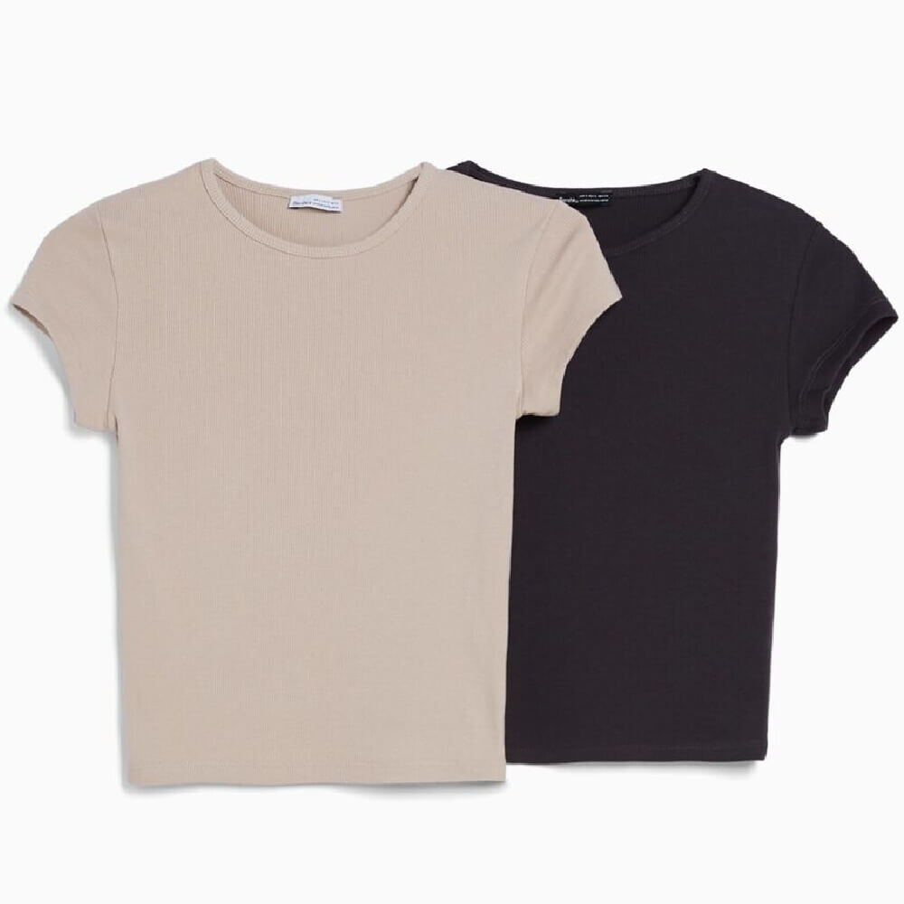 

Комплект топов Bershka Sleeve Ribbed, черный/серый