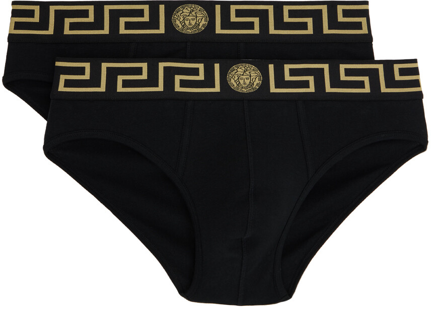 

Набор из двух черных трусов с каймой Greca Versace Underwear