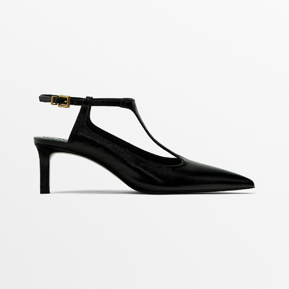 Туфли Massimo Dutti Heeled Slingback Strap, черный розовые женские туфли на каблуке с открытой пяткой и пряжкой ganni
