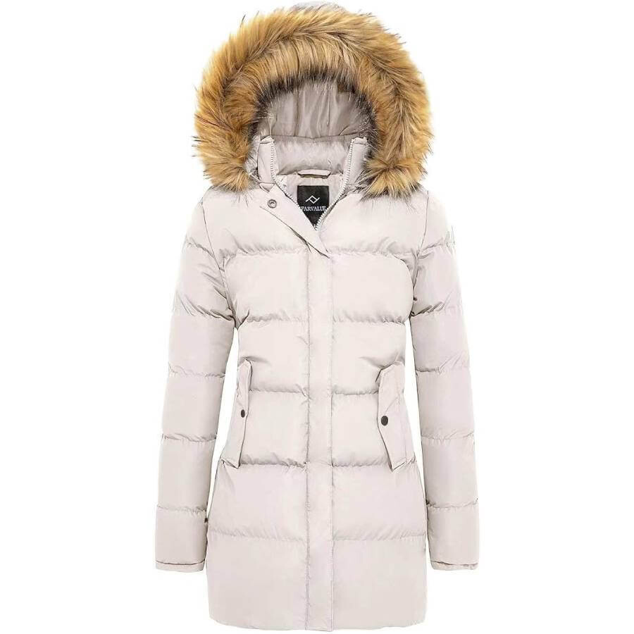 

Куртка Farvalue Women's Winter Coat Thicken Puffer, бежевый