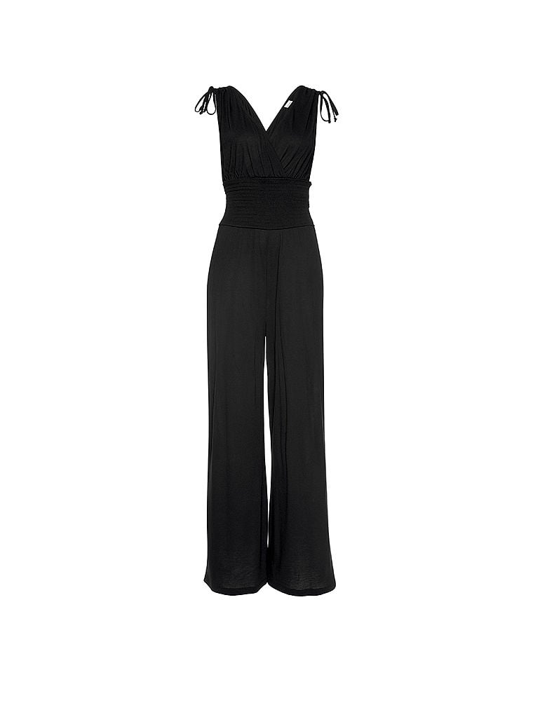 Комбинезон Lascana Tie-Shoulder, черный женский модный праздничный комбинезон кружевной шифоновый комбинезон с v образным вырезом белые повседневные брюки со средней талией и ши