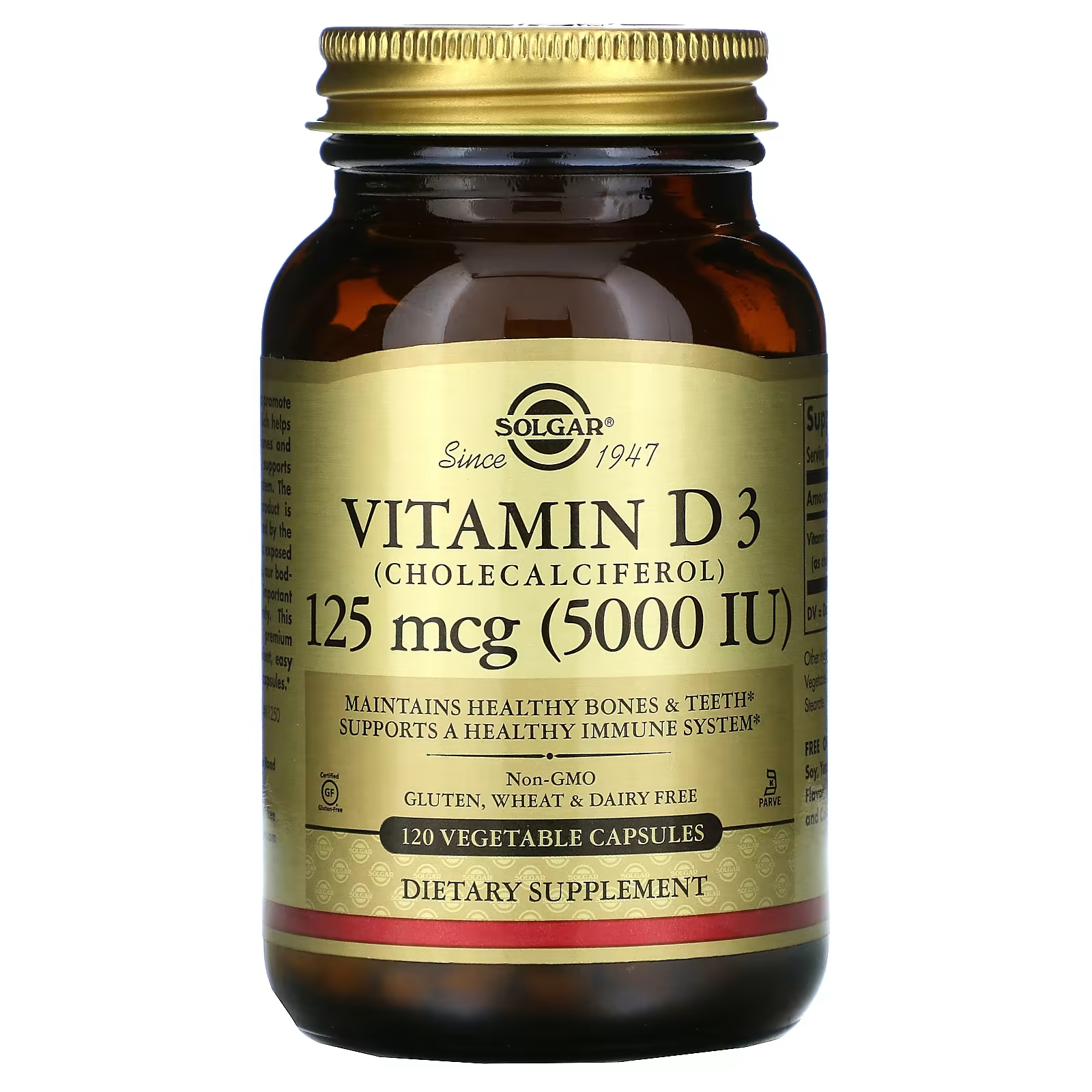 Solgar витамин D3 холекальциферол 125 мкг 5000 МЕ, 120 вегетарианских капсул