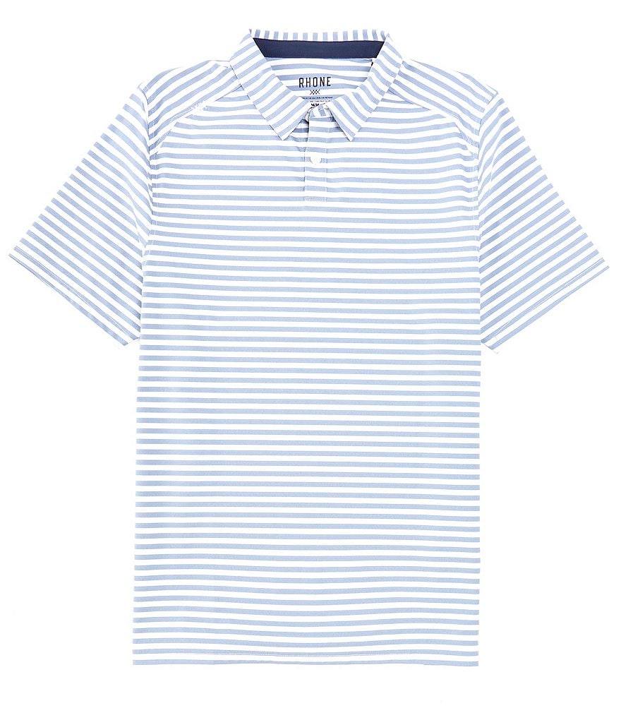 RHONE Performance Эластичная рубашка-поло в широкую полоску с короткими рукавами, синий