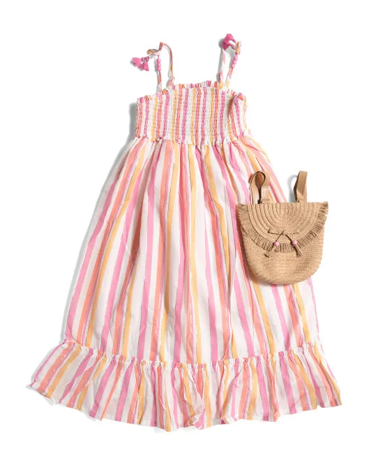

Полосатое платье макси для девочек с рюкзаком Haute Hippie Style, розовый