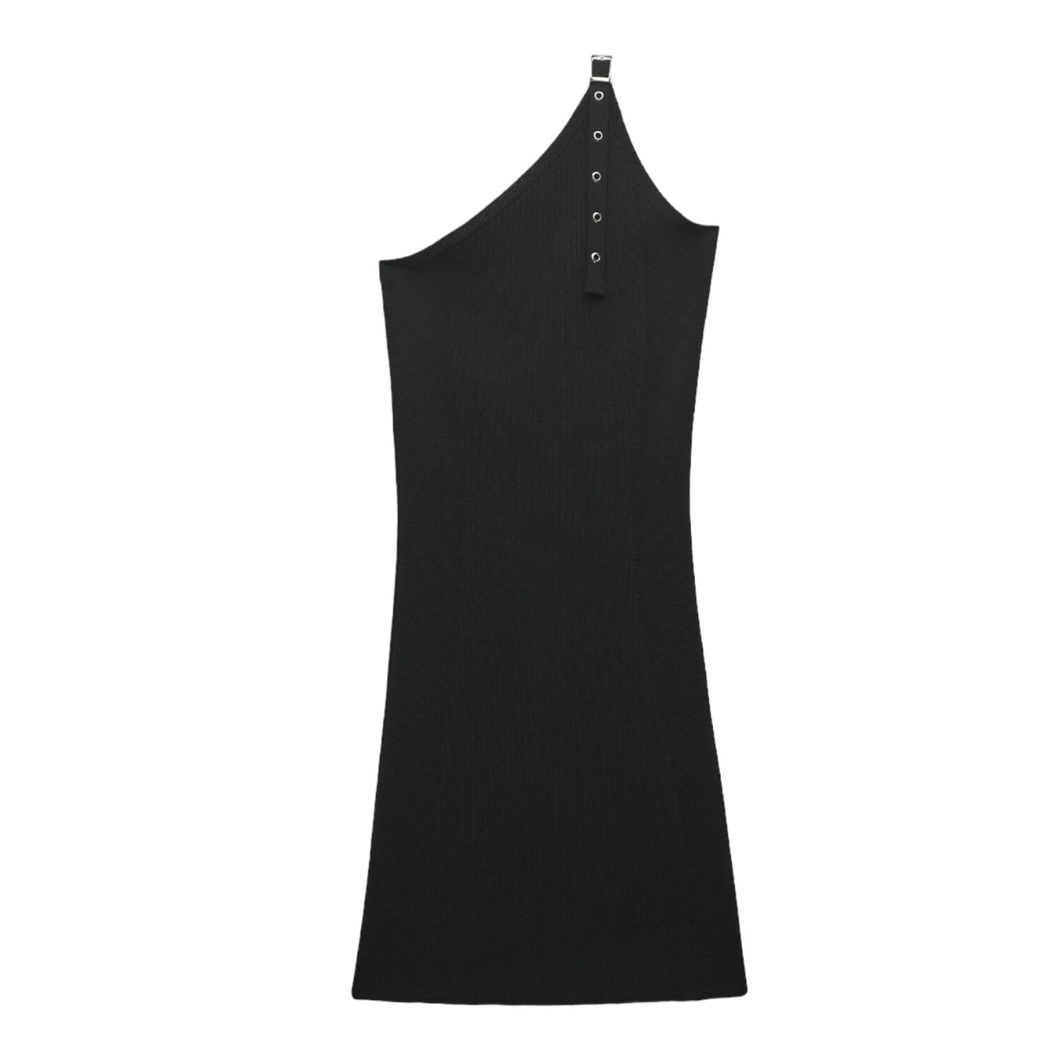 

Платье Zara Asymmetric Knit Mini With Buckle, черный