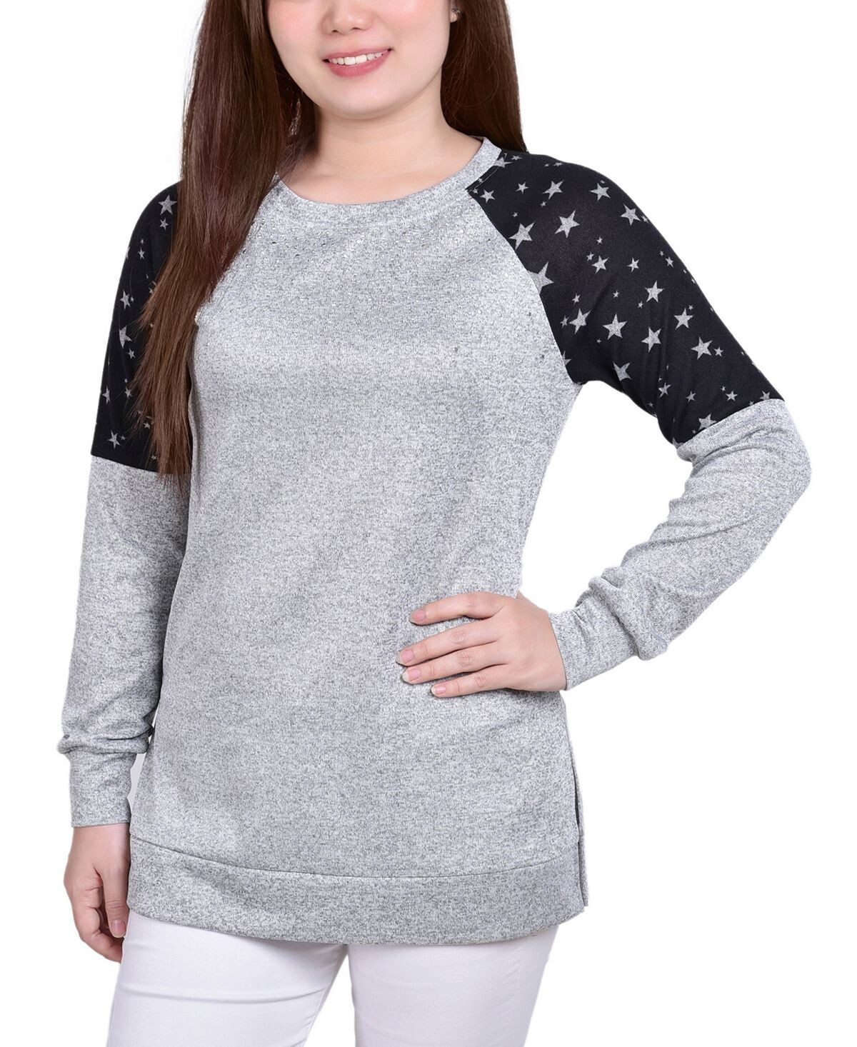 

Миниатюрный вязаный топ со вставками на плечах с принтом NY Collection, мульти
