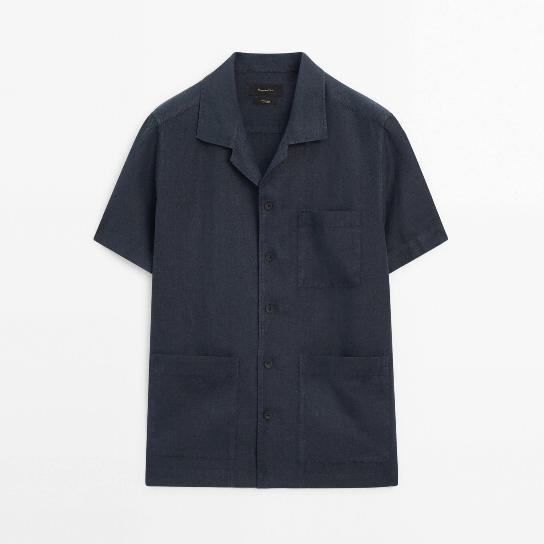 Рубашка Massimo Dutti Short Sleeve Linen With Pockets, темно-синий