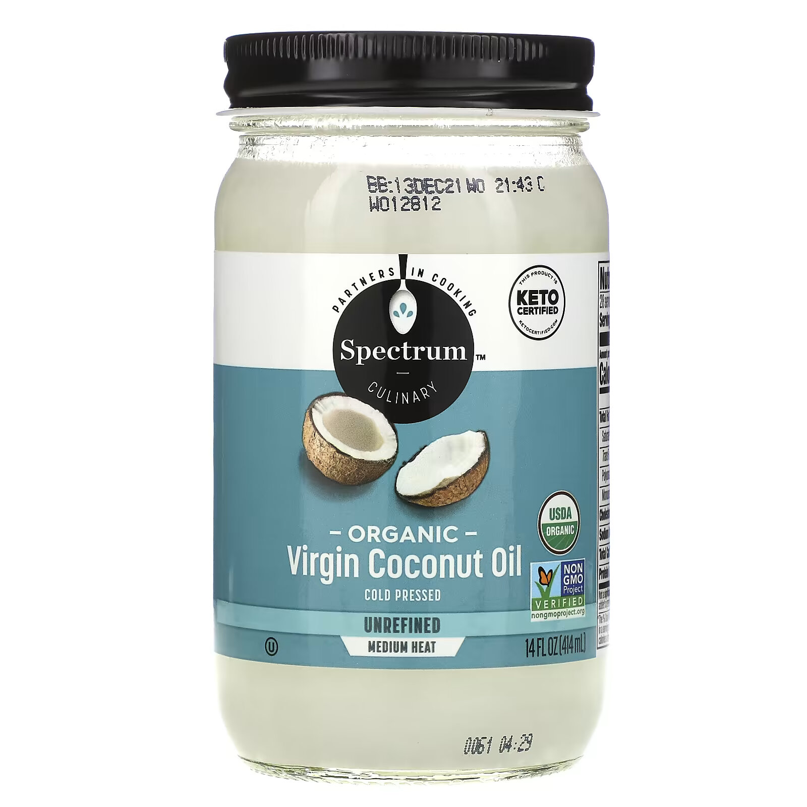 Spectrum Culinary, Органическое кокосовое масло холодного отжима, нерафинированное, 14 жидких унций (414 мл) nature s way органическое кокосовое масло холодного отжима extra virgin 16 унций 454 г
