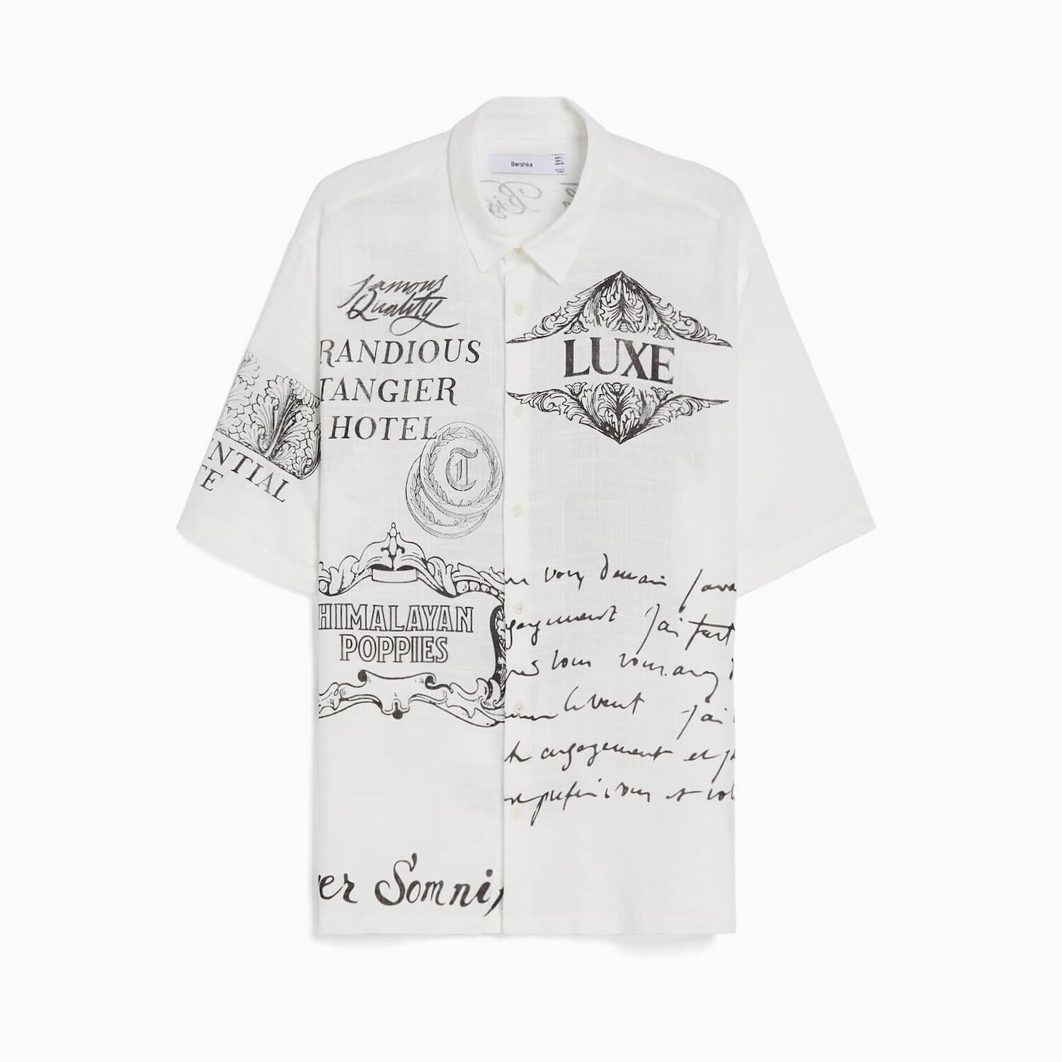 

Рубашка Bershka Rustic Print Short Sleeve, белый