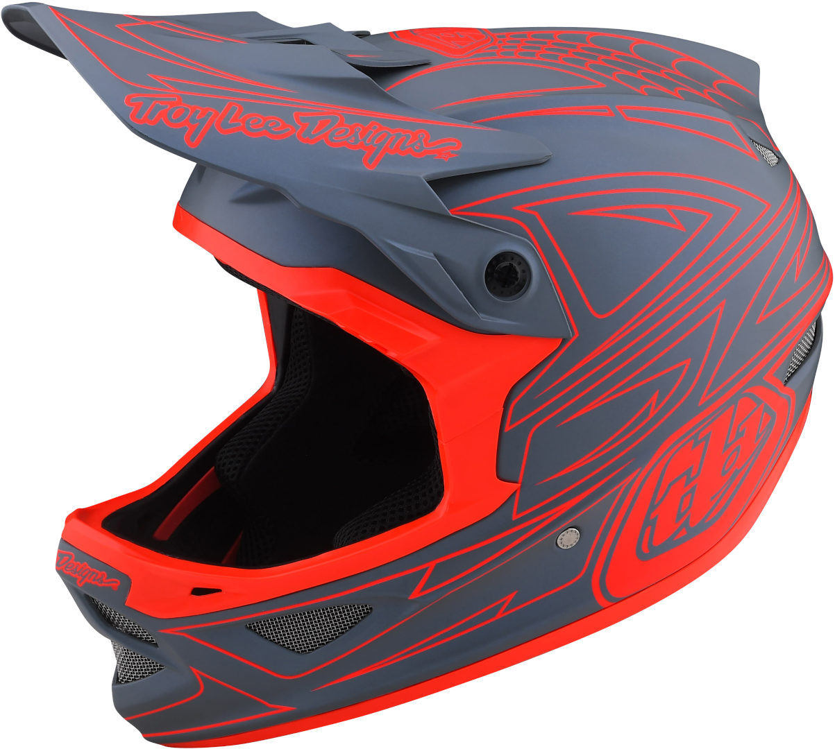 цена Шлем Troy Lee Designs D3 Fiberlite Spiderstripe для скоростного спуска, серый/красный