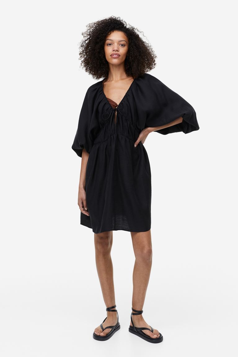 Платье оверсайз из смесового лиоцелла H&M, черный платье кафтан из лиоцелла h