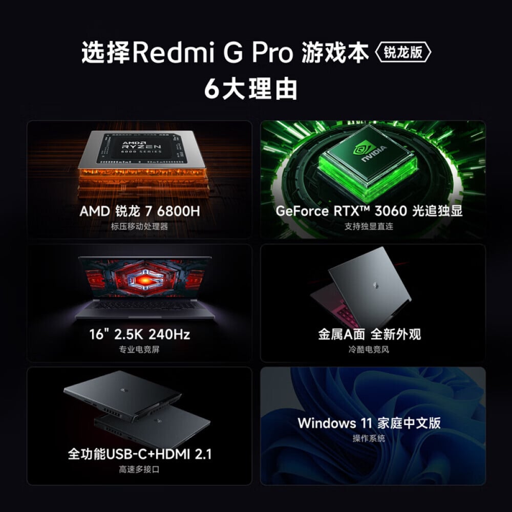 

Ноутбук игровой Xiaomi Redmi G Pro Ruilong Edition 16" R7-6800H 16G 512G RTX3060 2.5K с 240Hz, серый