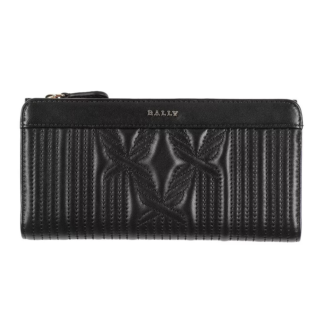 

Кожаный кошелек на молнии с вышитым узором Bally, черный/светло-розовый