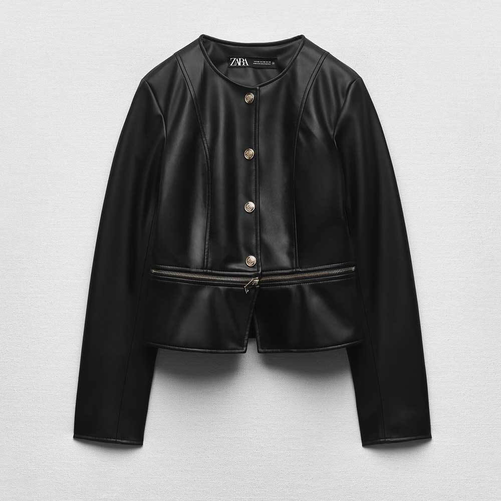 Куртка Zara Faux Leather With Zip, черный куртка zara faux leather черный