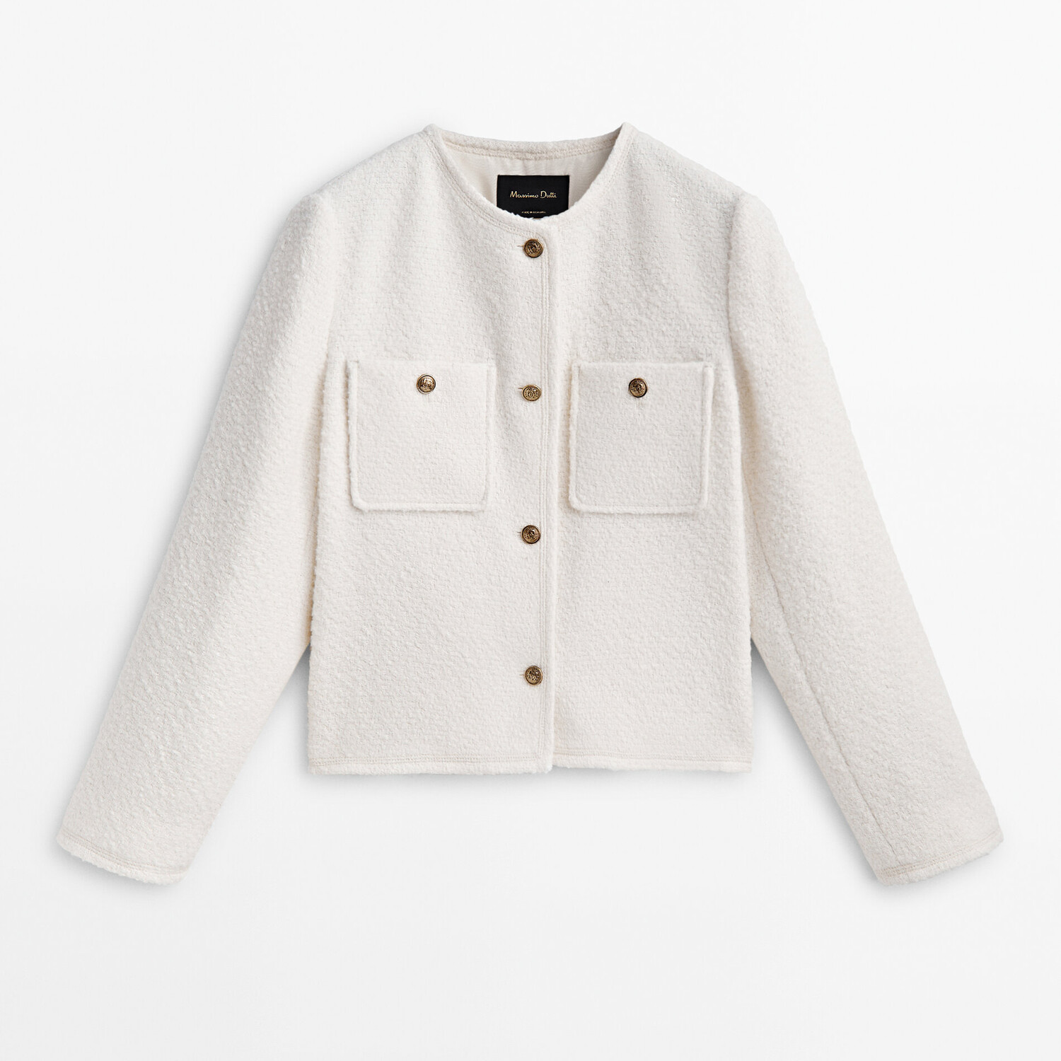 

Укороченный жакет Massimo Dutti Textured With Golden Buttons, кремовый, Бежевый