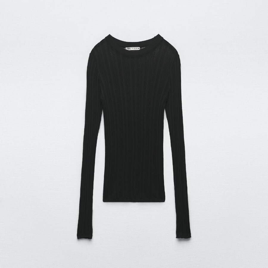 

Лонгслив Zara Ribbed, черный