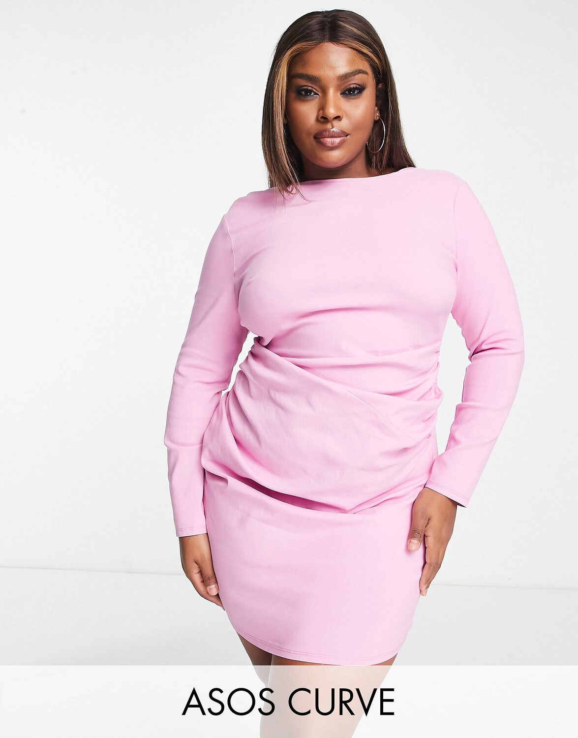 

Структурированное мини-платье с длинными рукавами и складками ASOS DESIGN Curve