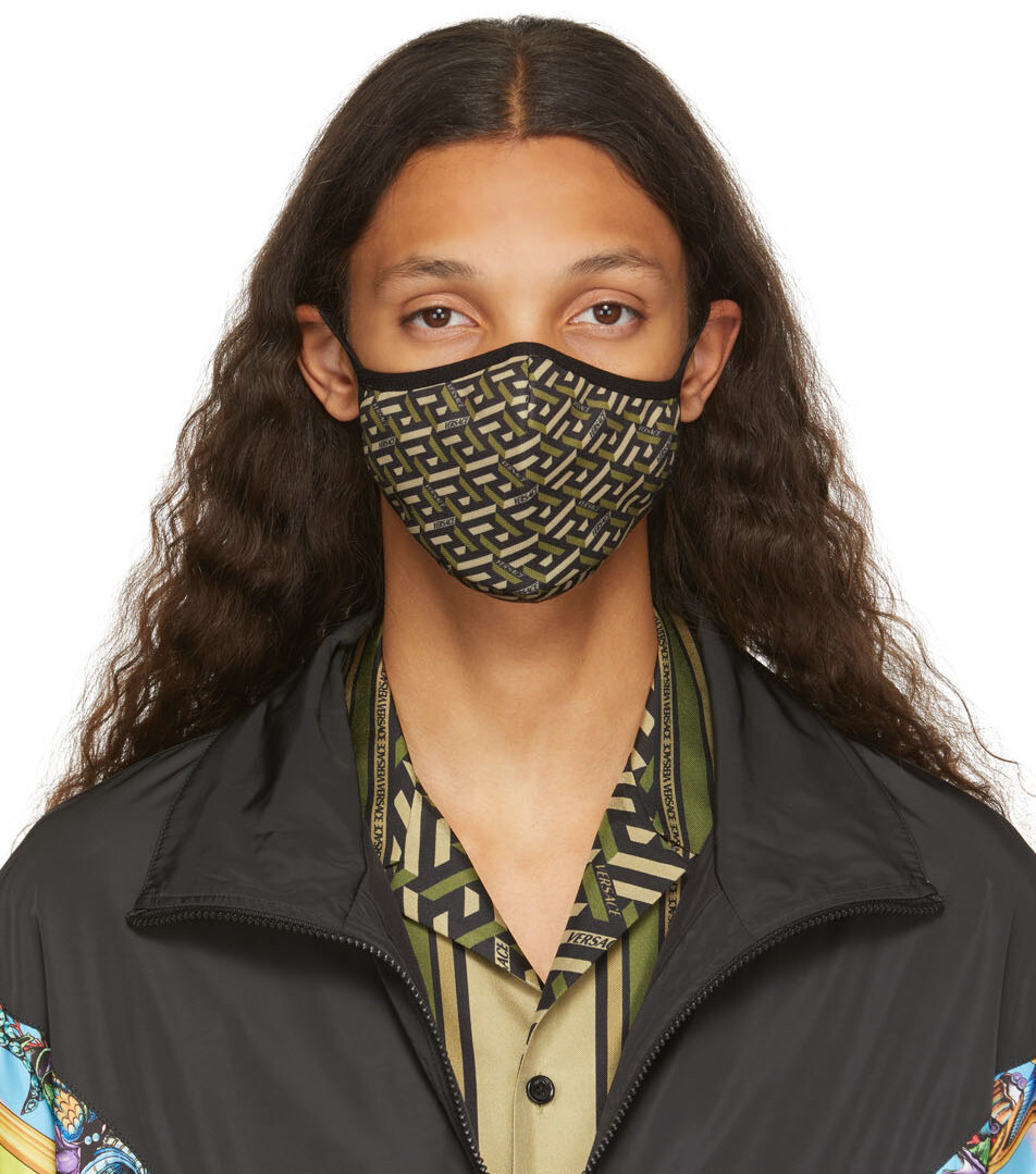 

Черная маска для лица с логотипом цвета хаки Versace