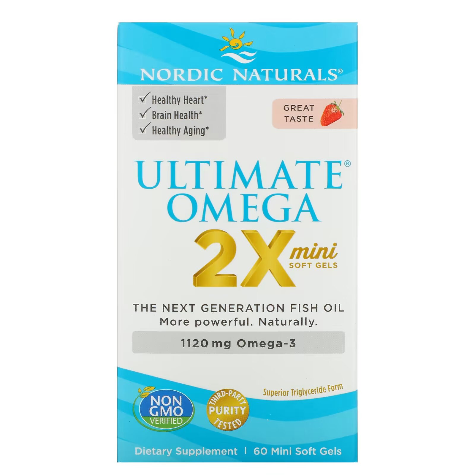 Nordic Naturals, Ultimate Omega 2X, со вкусом клубники, 560 мг, 60 мини-капсул - фото