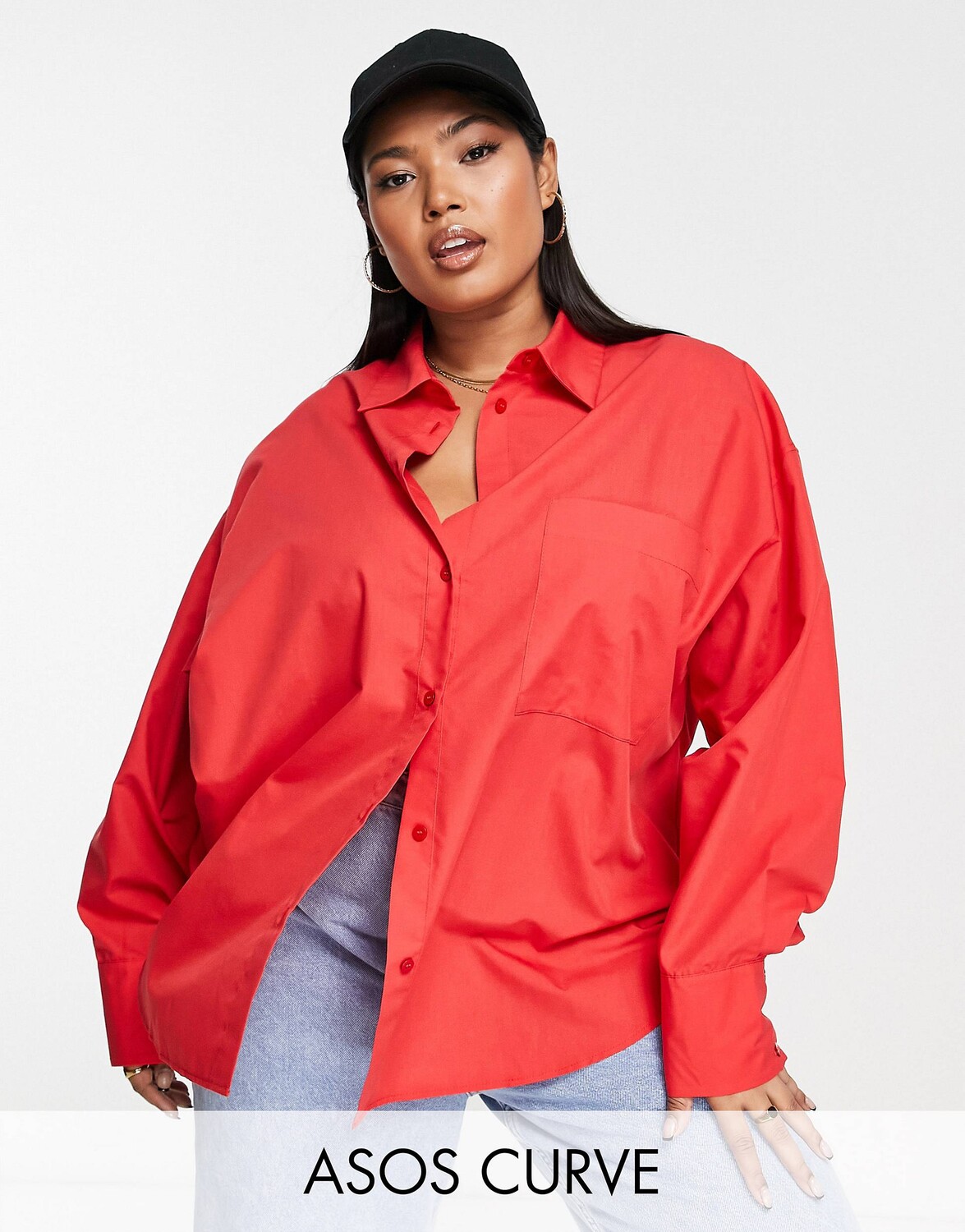

Свободная рубашка красного цвета с глубоким вырезом ASOS DESIGN Curve