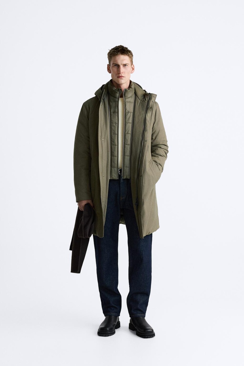 

Утепленная парка со съемным воротником ZARA, светло-зеленый