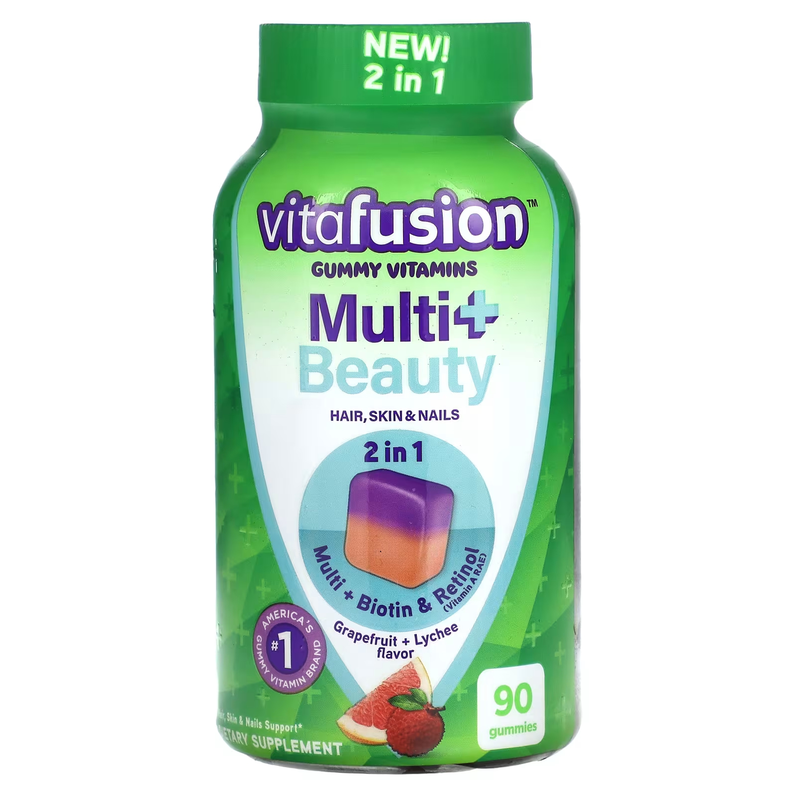 Пищевая добавка VitaFusion Multi+ Beauty грейпфрут и личи, 90 жевательных конфет пищевая добавка vitafusion для питания мозга с черникой 50 жевательных конфет