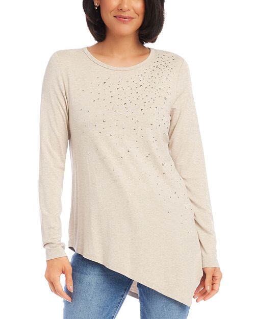 

Украшенный топ с асимметричным подолом Karen Kane, цвет Tan/Beige