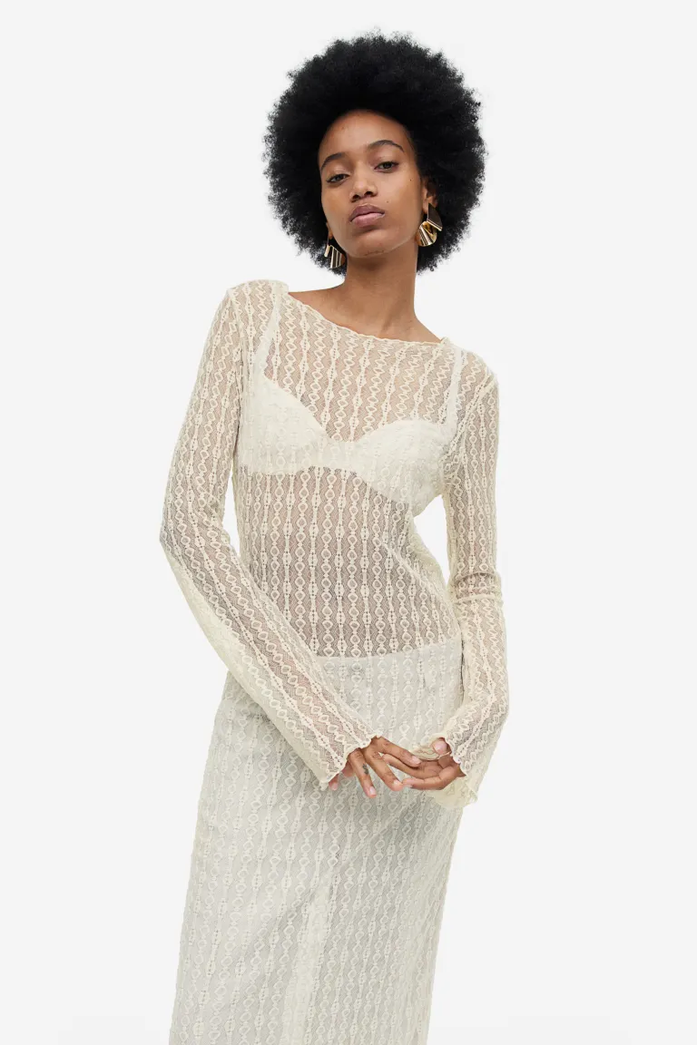 

Кружевное платье H&M, бежевый