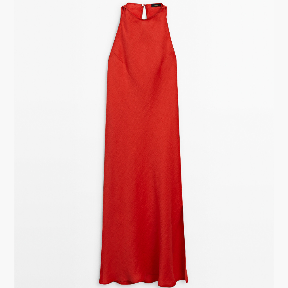 Платье Massimo Dutti Red Cowl Collar, красный платье massimo серое