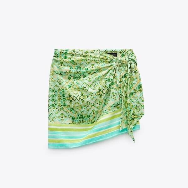

Юбка Zara Сontrast Print, кремовый/зеленый