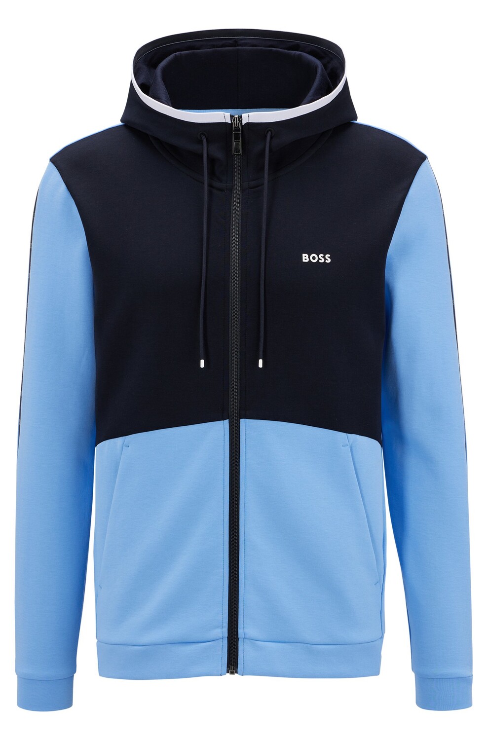 

Худи Hugo Boss Cotton-blend Zip-up With Logo-tape Inserts, голубой/темно-синий