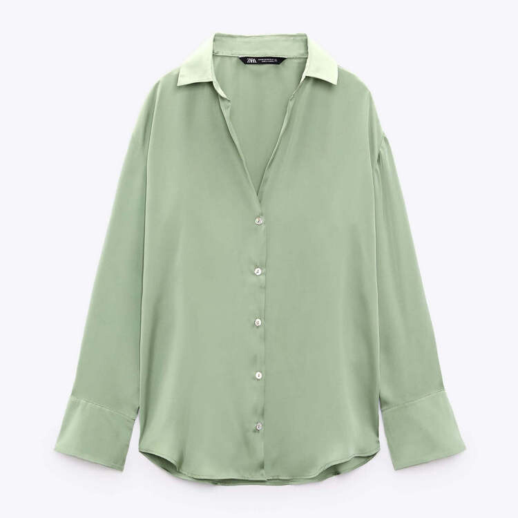 

Рубашка Zara Flowing Satin, светлый хаки