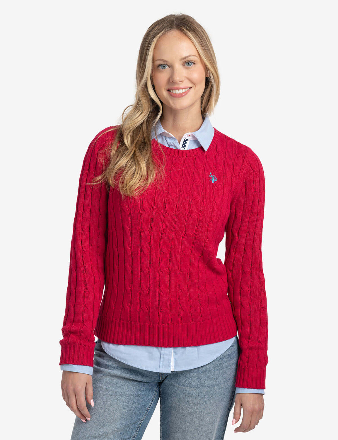 

Свитер U.S. Polo Assn. Cable Crew Neck, ярко-красный