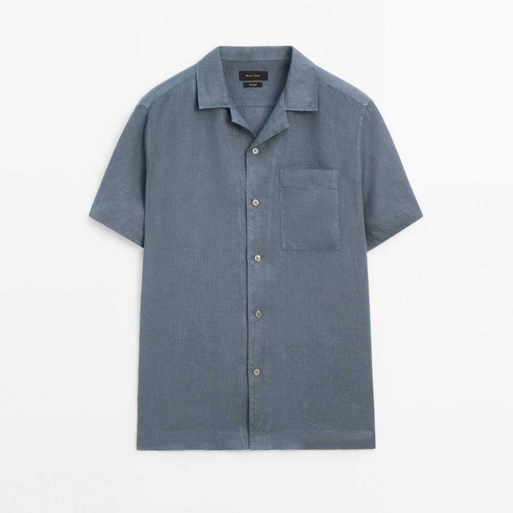 цена Рубашка Massimo Dutti Slim Fit Short Sleeve Linen, синий