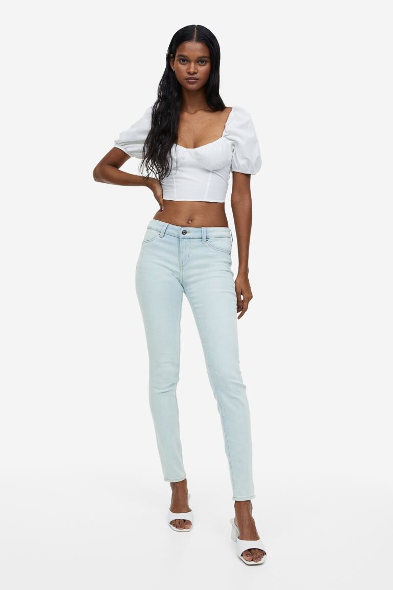 

Джинсы скинни с низким вырезом H&M, бледно-голубой деним