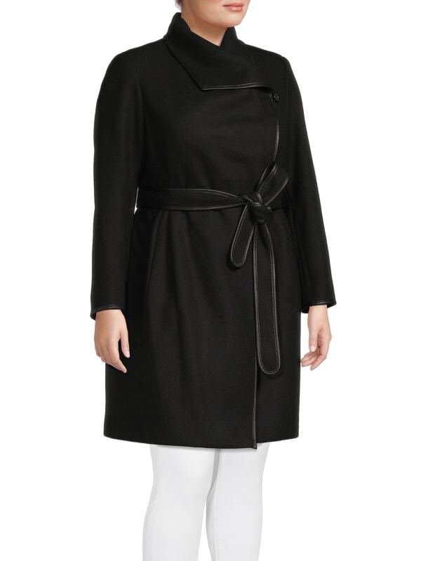 

Пальто plus из смесовой шерсти с поясом DKNY Black, Черный